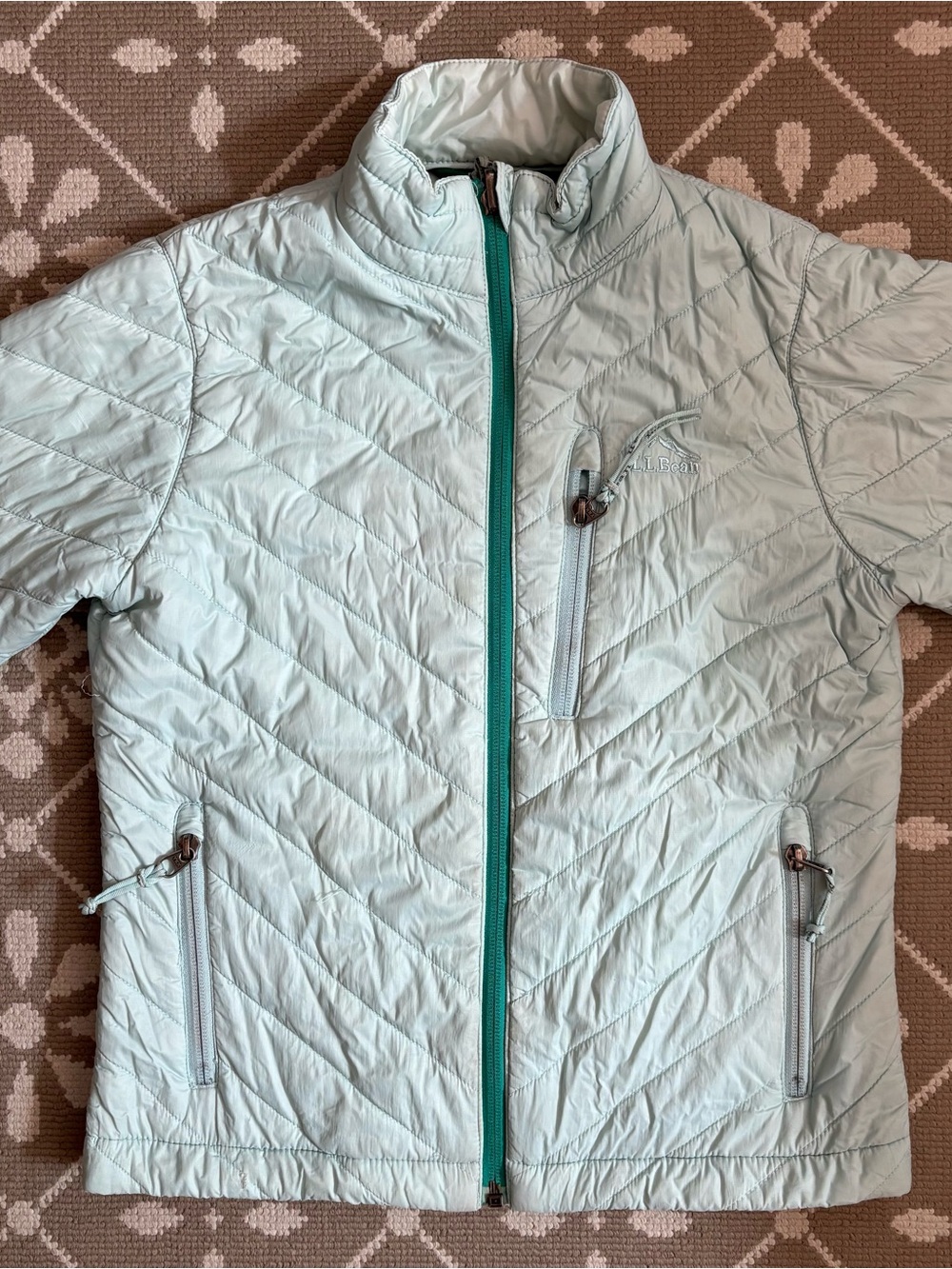 LL Bean Aqua Quilted Packable Puffer Jacket with Contrast Zip Kids size 8